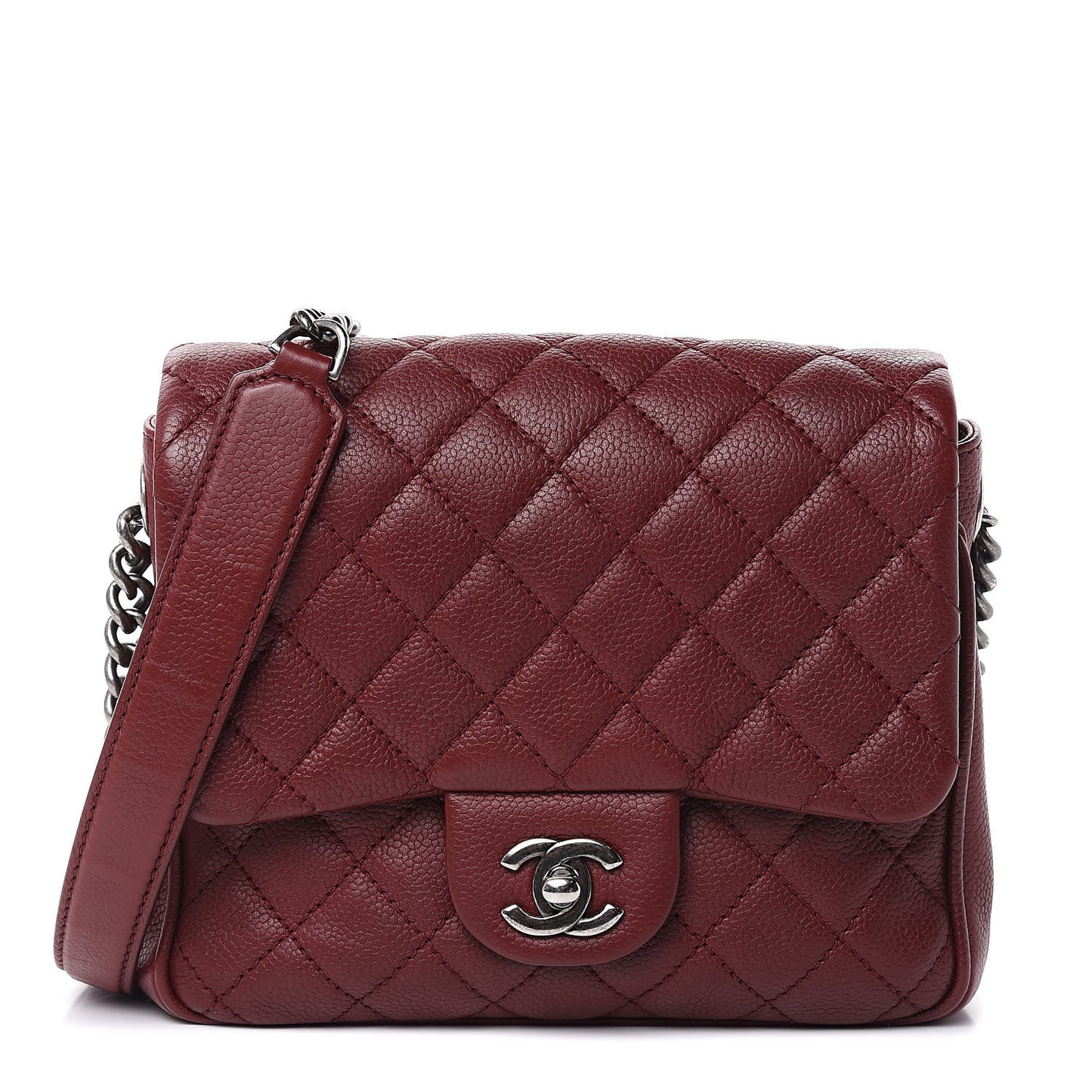 Caviar Quilted Small Rock In Rome Flap Burgundy