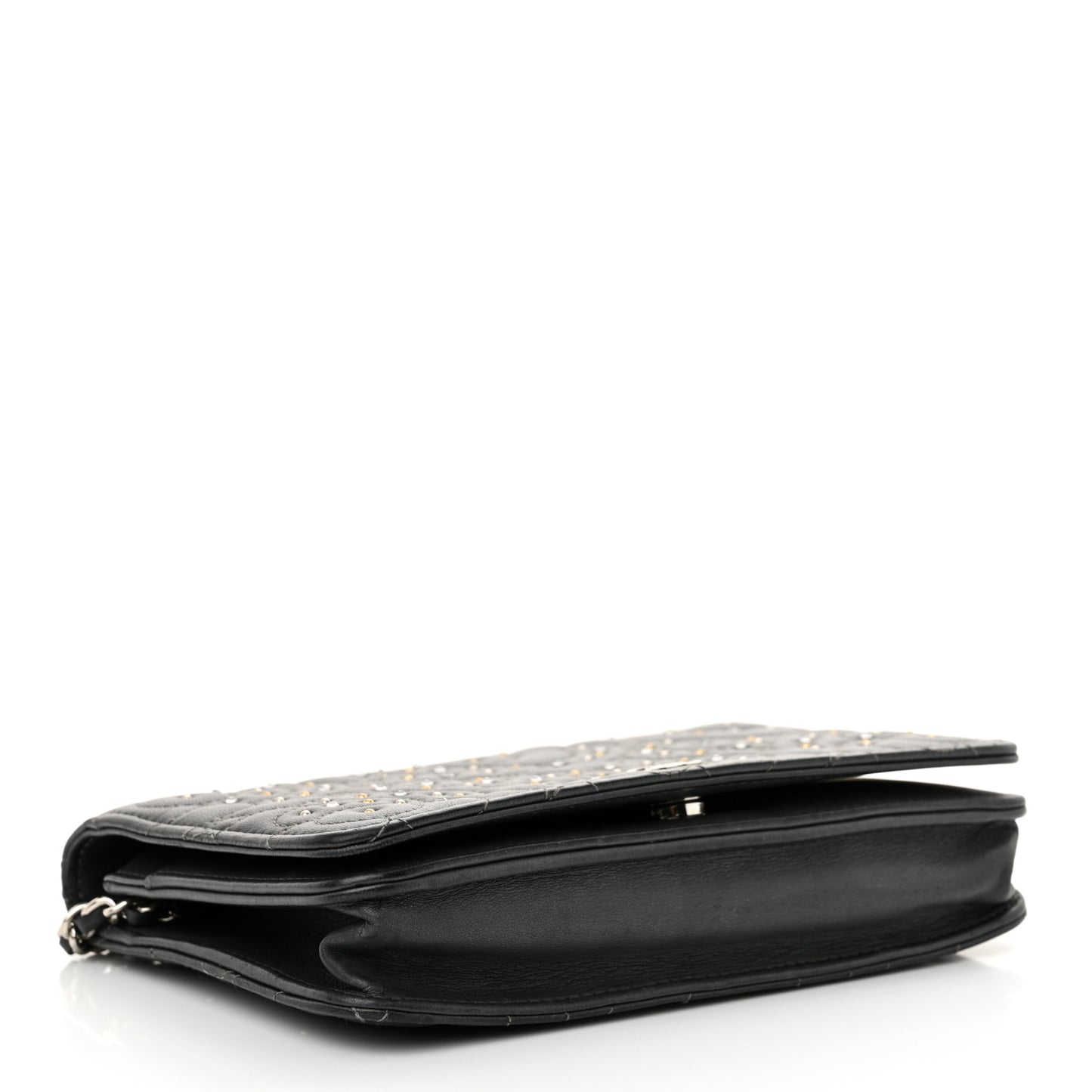 Lambskin Camellia Studded Wallet on Chain WOC Grey