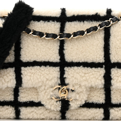 Chanel Shearling Lambskin Large Fluffy Tartan Single Flap White Black 8 of 13