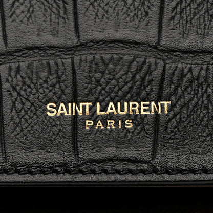 Saint Laurent Calfskin Crocodile Embossed Medium Moujik Top Handle Bag Black 7 of 16