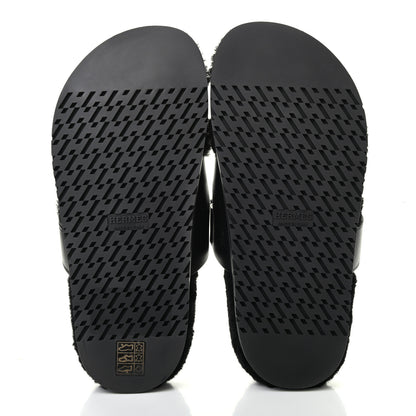 Hermes Calfskin Woolskin Womens Chypre Sandals 37 Black 5 of 8