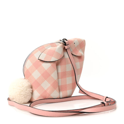 Loewe Calfskin Shearling Gingham Mini Bunny Crossbody Bag Pink 3 of 11