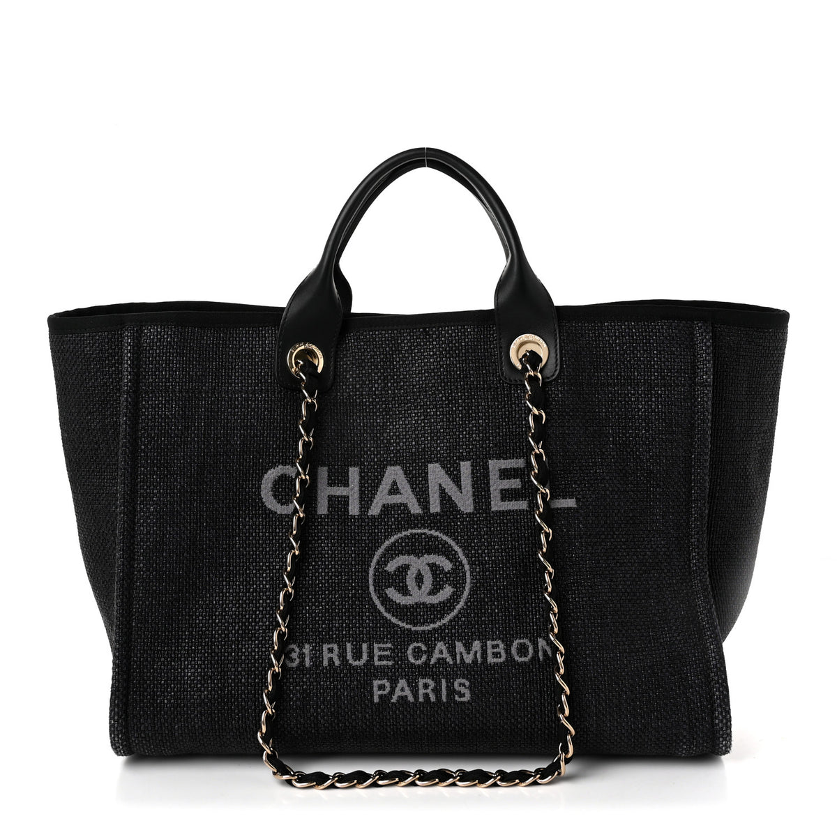 Chanel Woven Straw Raffia Large Deauville Tote Black 1 of 10