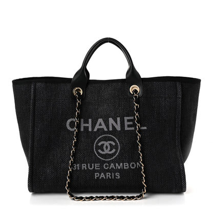 Chanel Woven Straw Raffia Large Deauville Tote Black 1 of 10