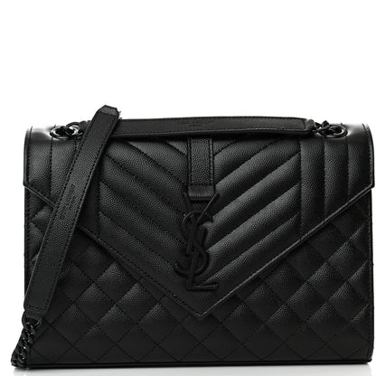 Saint Laurent Grain De Poudre Textured Mixed Matelasse Triquilt Medium Monogram Monochrome Satchel Black 7 of 11