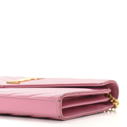 Saint Laurent Grain De Poudre Matelasse Chevron Monogram Chain Wallet Indian Pink 11 of 13