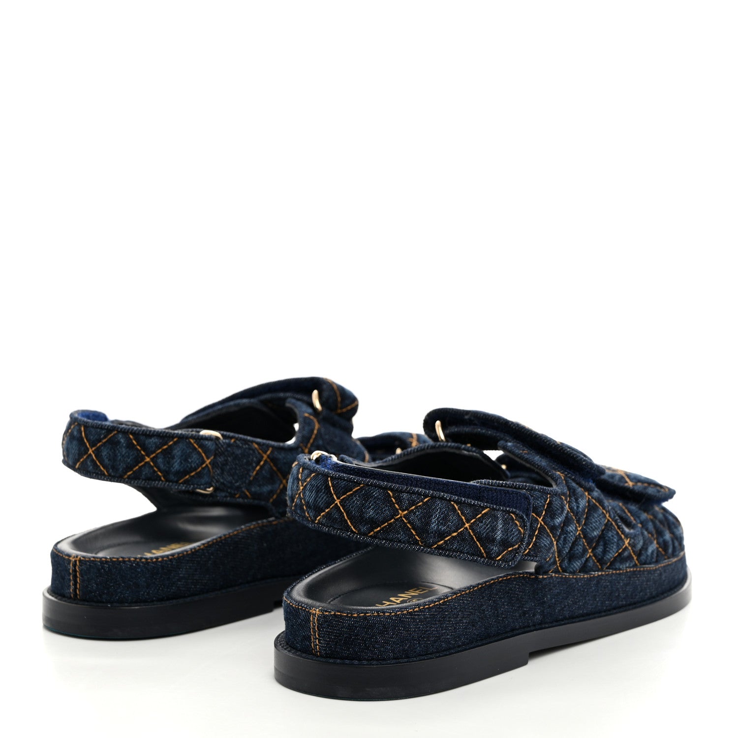 Chanel Denim Velcro Dad Sandals 38 Navy Blue 4 of 9