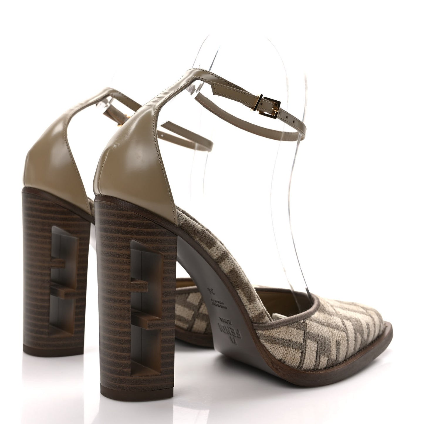 Chenille Jacquard FF Cut Baguette Ankle Strap 105mm Pumps 36 Tortora Nuvola