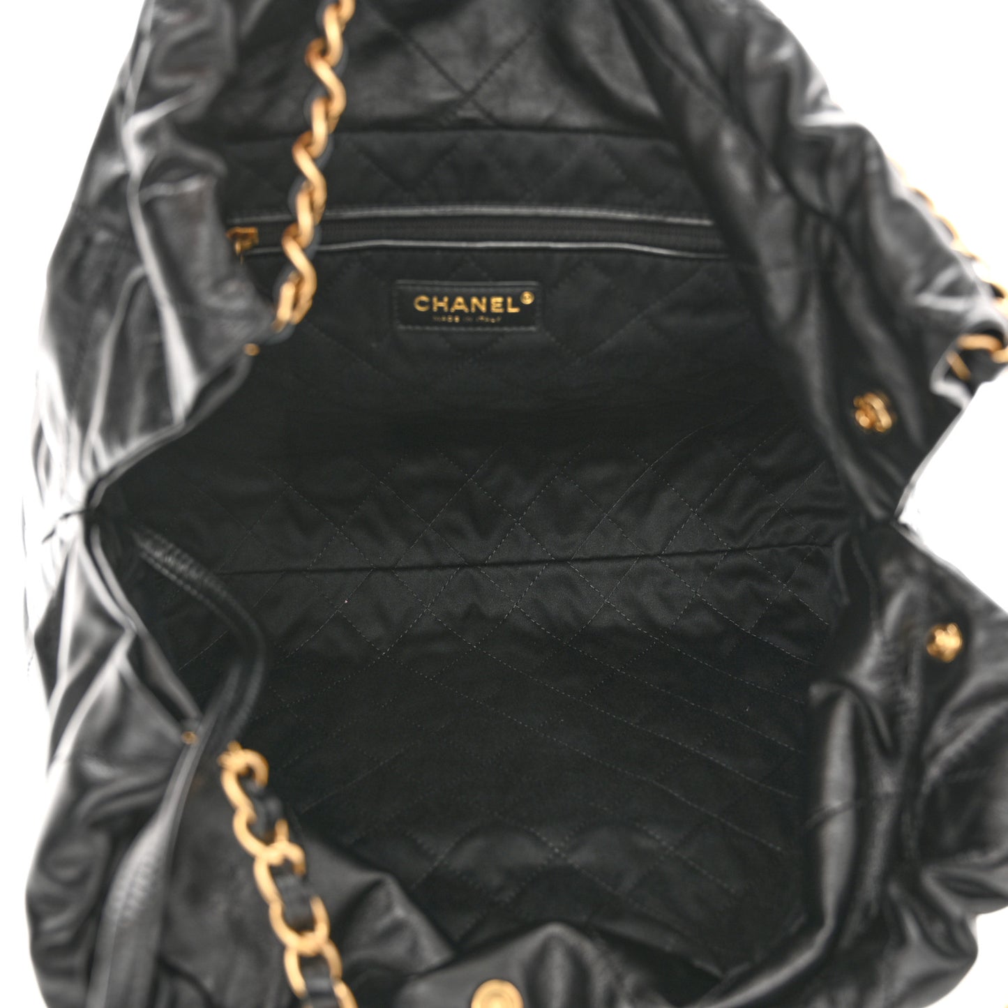 Shiny Calfskin Quilted Chanel 22 Black
