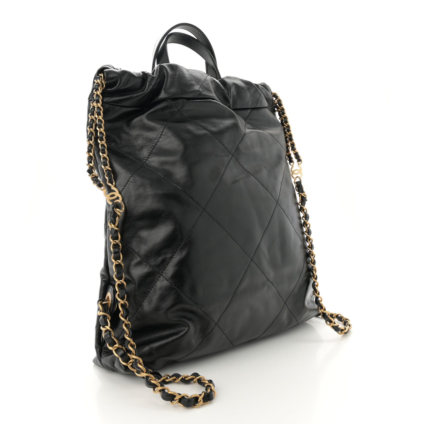 Shiny Calfskin Quilted Chanel 22 Backpack Black