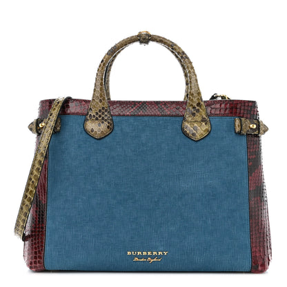Burberry Snakeskin Textured Calfskin House Check Medium Banner Tote Blue 1 of 13