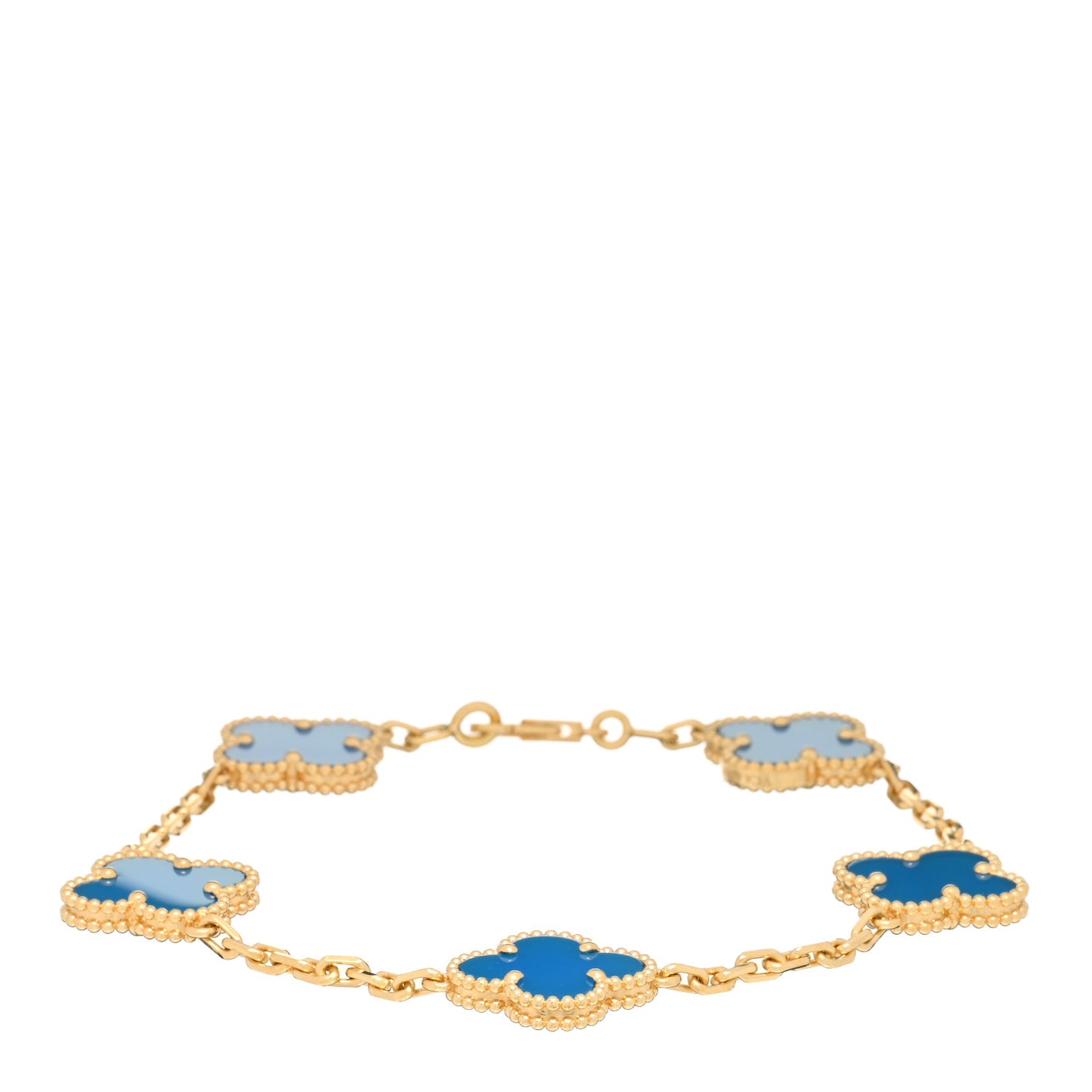 18K Yellow Gold Blue Agate 5 Motifs Vintage Alhambra Bracelet
