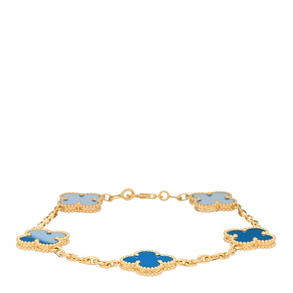 Van Cleef & Arpels 18K Yellow Gold Blue Agate 5 Motifs Vintage Alhambra Bracelet 1 of 5