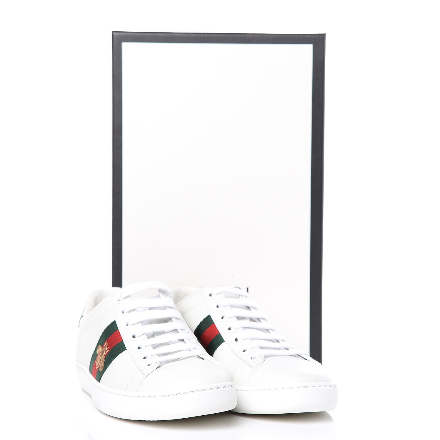 Gucci Calfskin Ayers Bee Embroidered Womens Ace Sneakers 35.5 White Green 8 of 8