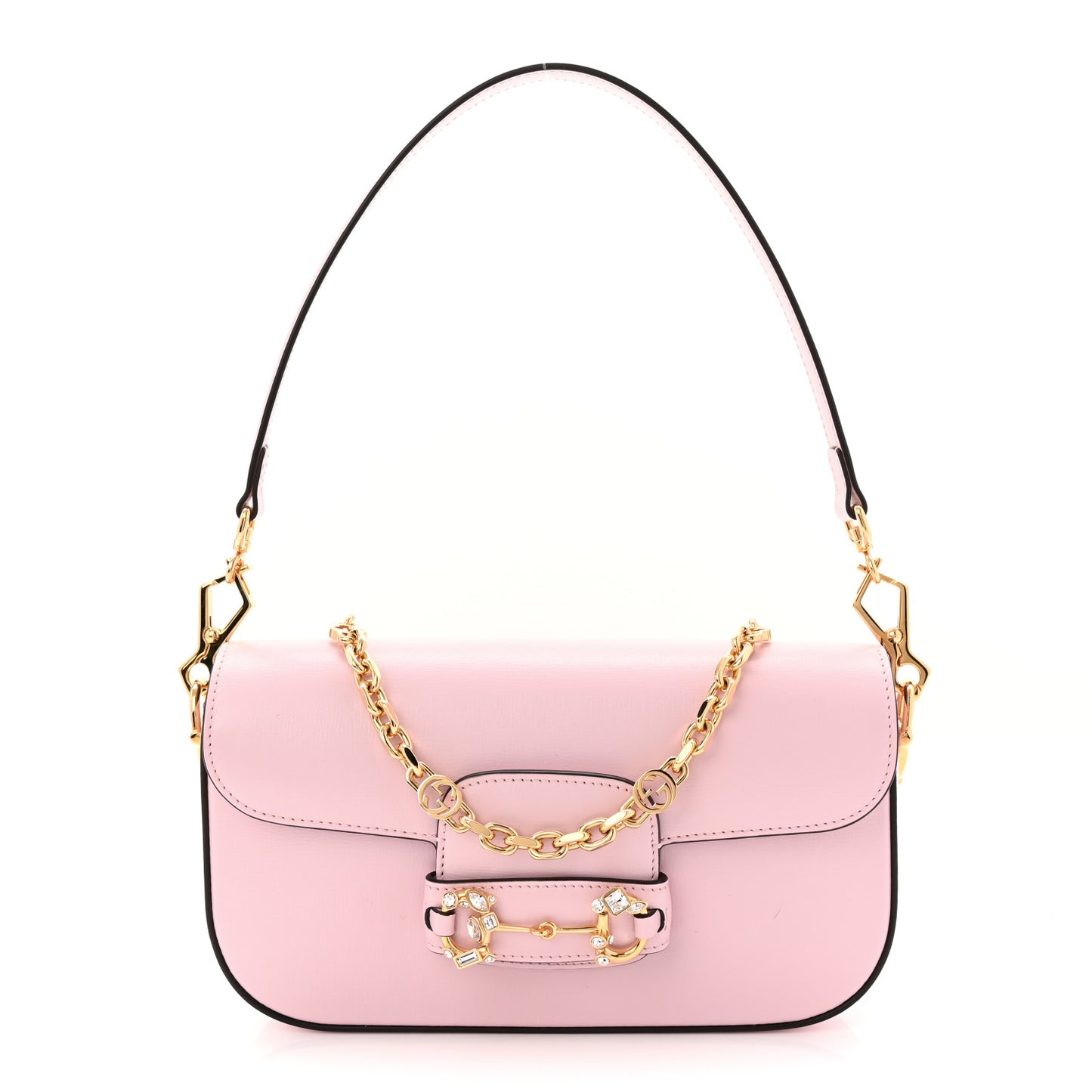 Azalea Calfskin Crystal Small Horsebit 1955 Chain Shoulder Bag Pink