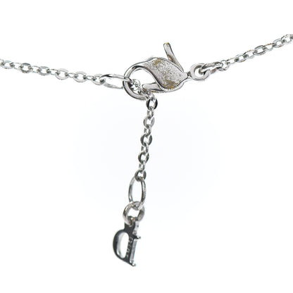Christian Dior Crystal Logo Charm Necklace Silver 4 of 5