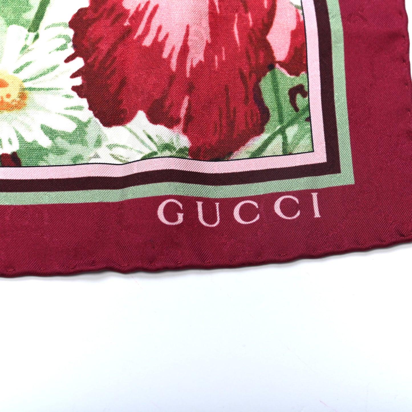 Silk Jacquard GG Monogram Deep Love Square Scarf Ivory Red