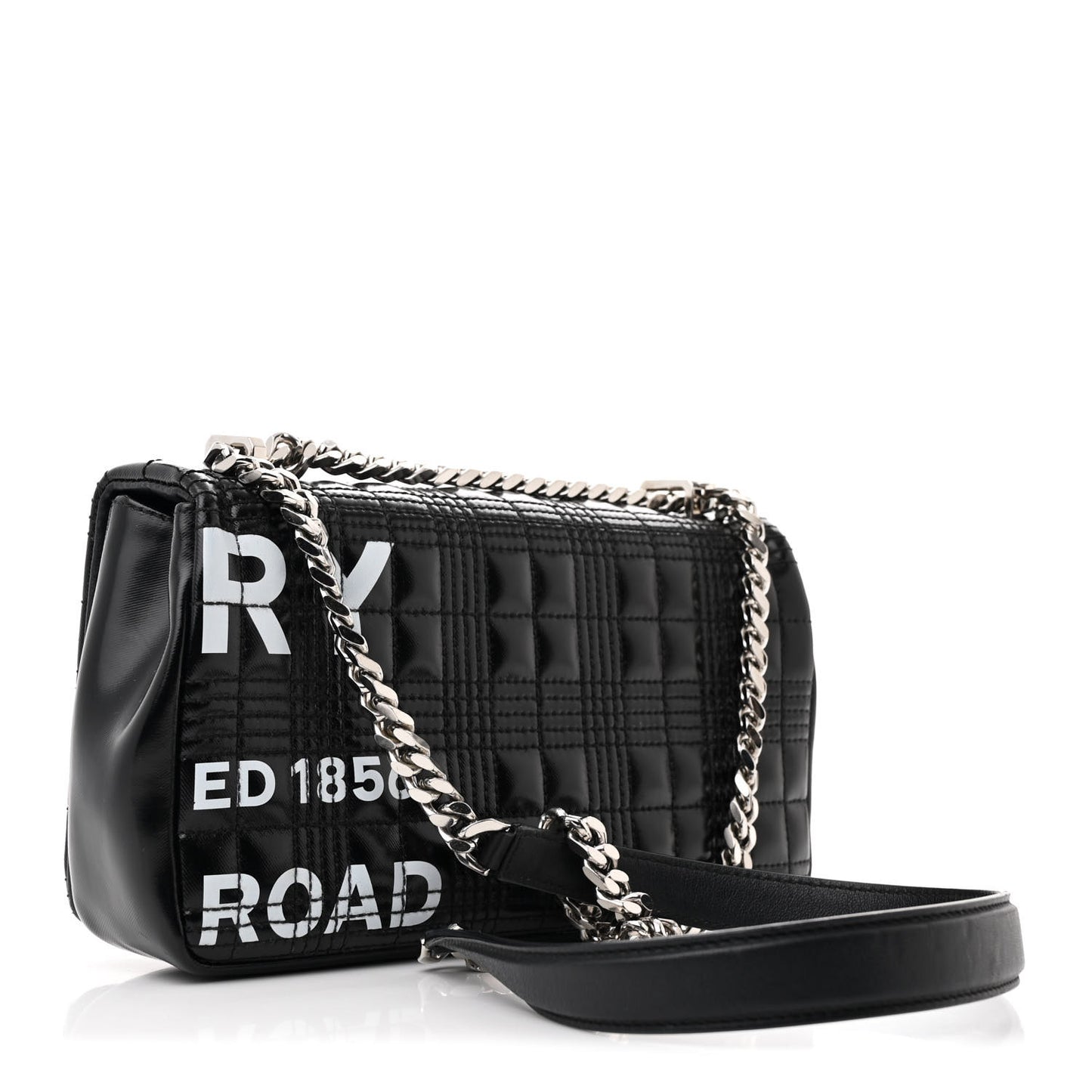 Patent Quilted Horseferry Print Small Lola Bag Black