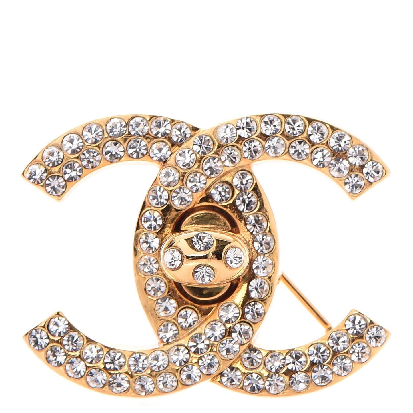 Crystal Turnlock CC Brooch Gold