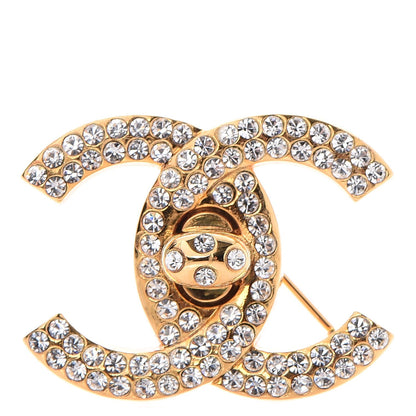Chanel Crystal Turnlock CC Brooch Gold 1 of 5