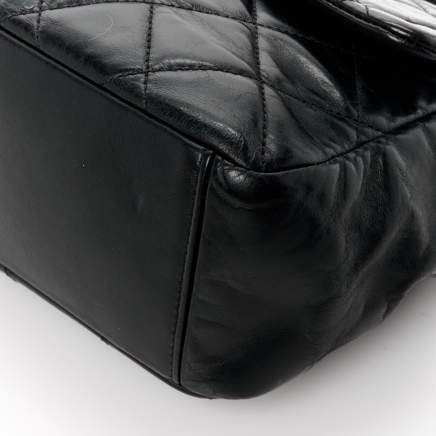 Glazed Calfskin Quilted Medium Gold Bar Top Handle Flap Black
