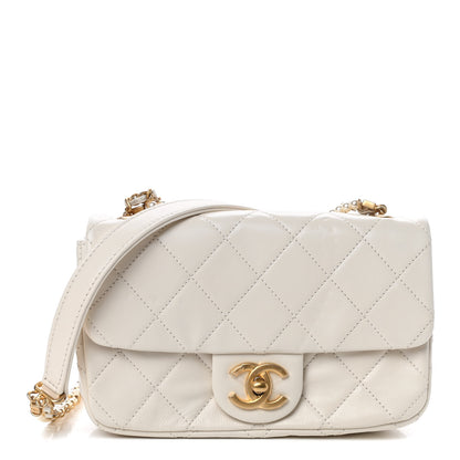 Chanel Calfskin Quilted Mini Crystal Pearls Rectangular Flap White 1 of 10
