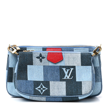 Louis Vuitton Denim Damier Monogram Patchwork Multi Pochette Accessories Blue Rouge 1 of 8