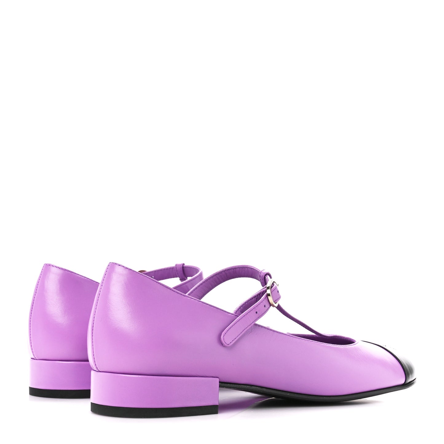 Calfskin Cap Toe T Strap CC Flats 38 Purple Black