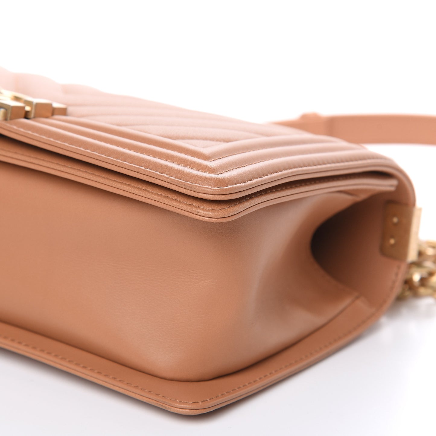 Calfskin Chevron Quilted Medium Boy Flap Camel
