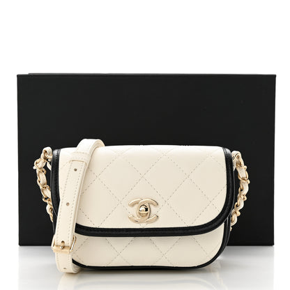 Chanel Caviar Quilted Mini Round Messenger Flap White Black 11 of 11