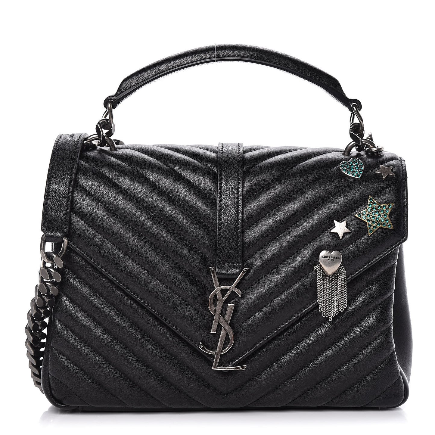Sheepskin Matelasse Chevron Monogram Medium Pins College Bag Black