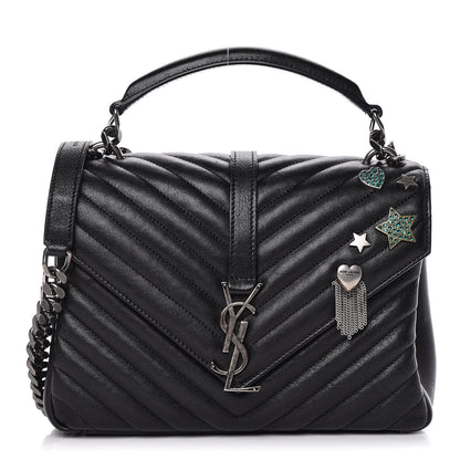 Saint Laurent Sheepskin Matelasse Chevron Monogram Medium Pins College Bag Black 1 of 11