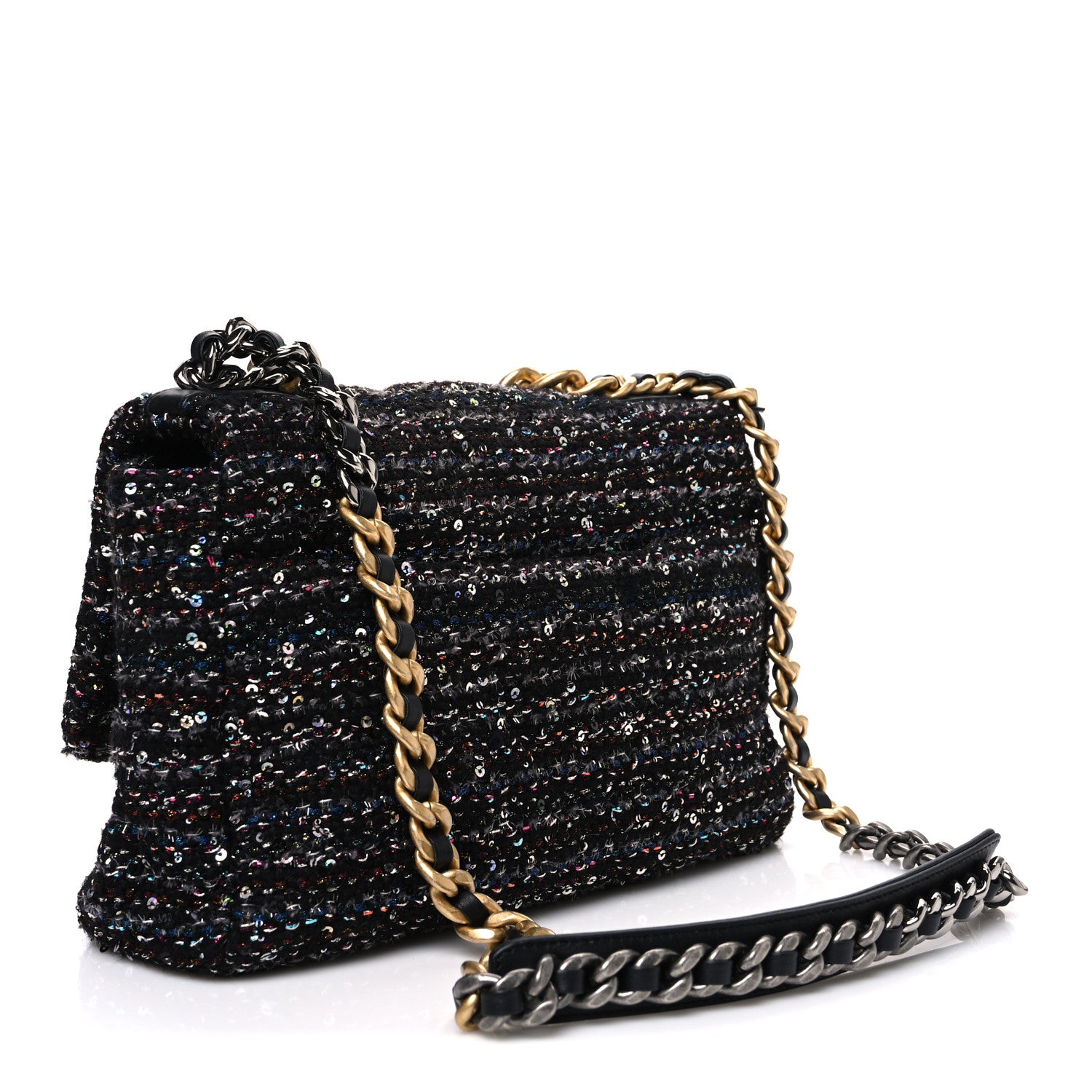 Chanel Tweed Sequin Quilted Medium Chanel 19 Flap Black Multicolor 3 of 10