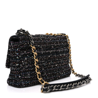 Chanel Tweed Sequin Quilted Medium Chanel 19 Flap Black Multicolor 3 of 10