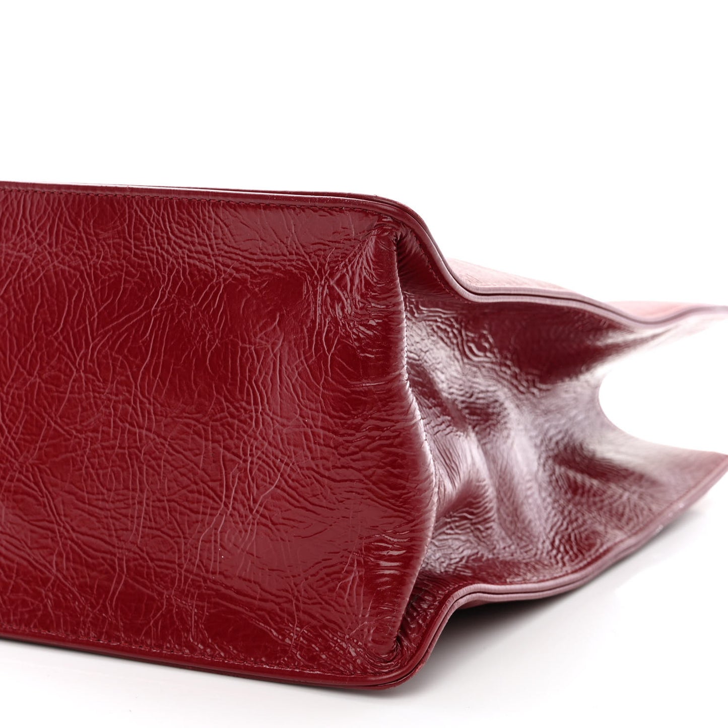 Shiny Aged Calfskin Shopping Bag Red