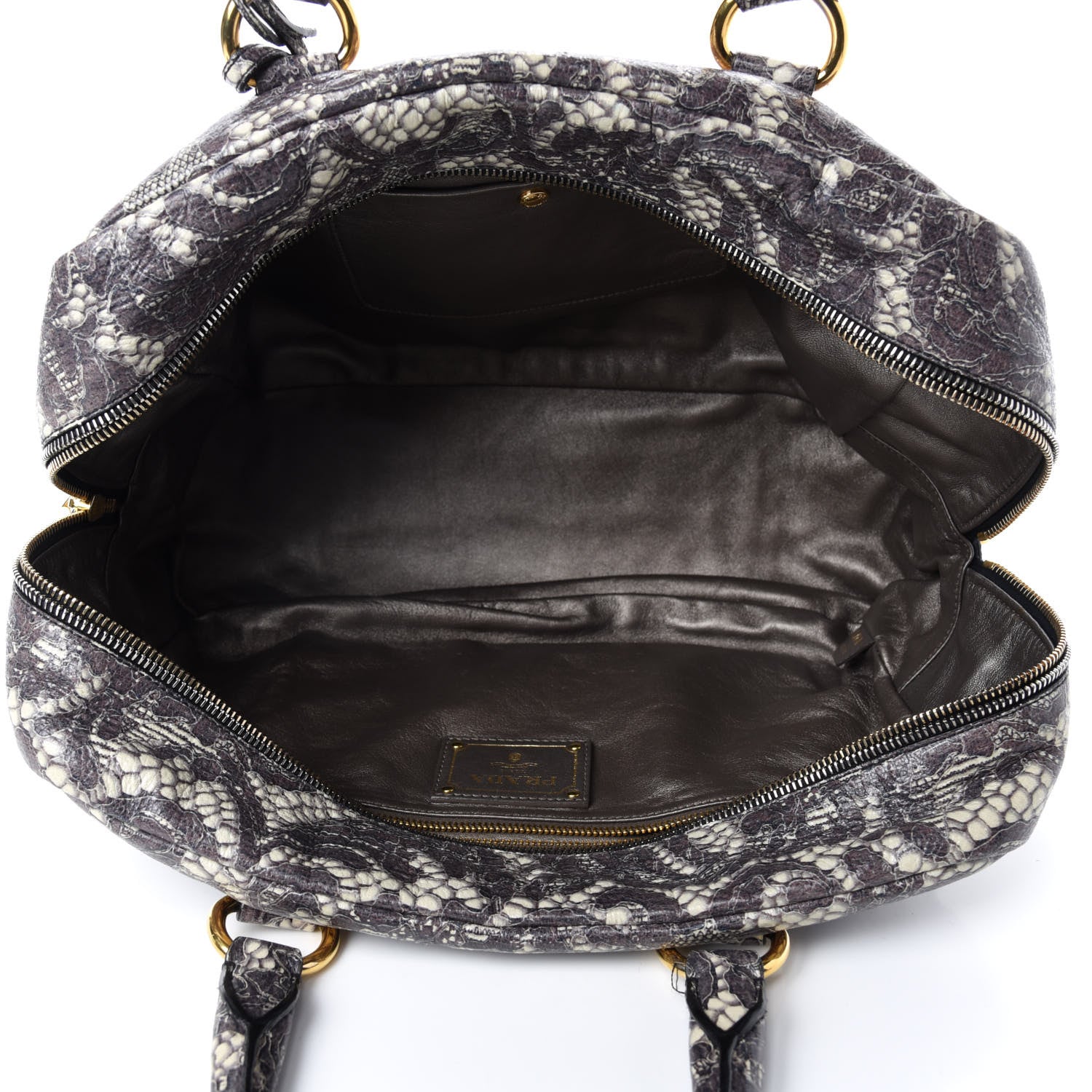 Prada Cervo Lux Print Lace Bauletto Bag Talco 5 of 13