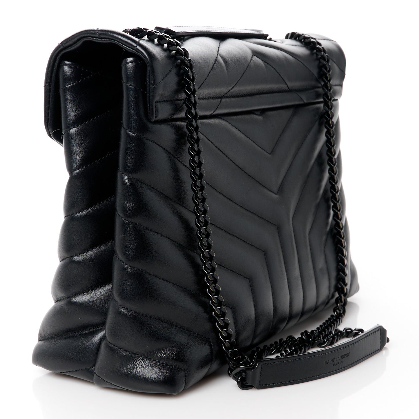 Calfskin Y Quilted Monogram Monochrome Medium Loulou Chain Satchel Black
