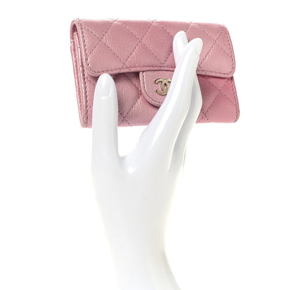 Chanel Metallic Lambskin Quilted Flap Card Holder Wallet Pink 2 of 12