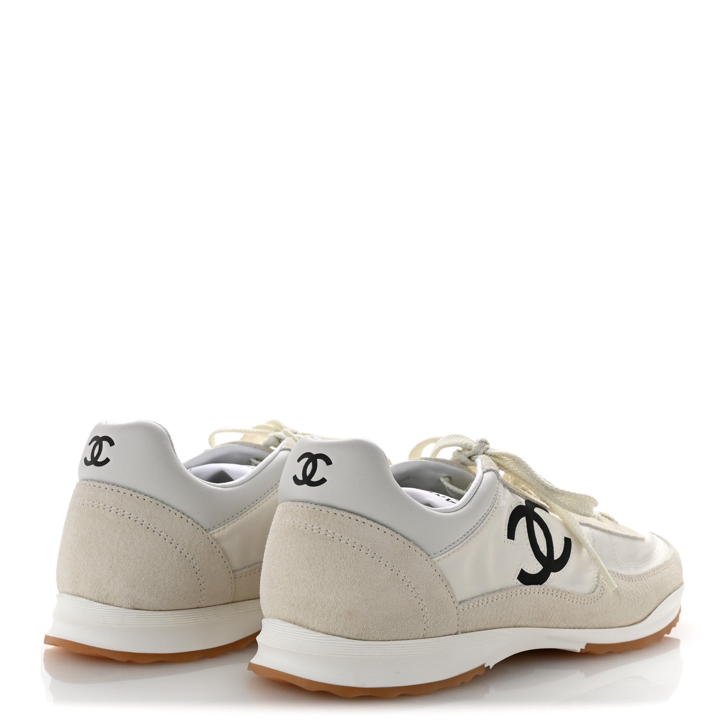 Fabric Embossed Suede Calfskin Womens CC Sneakers 38.5 White Black