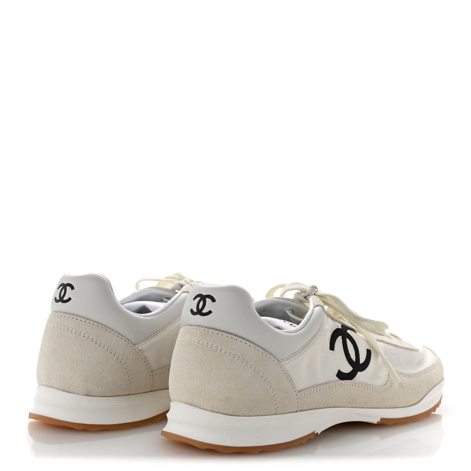 Chanel Fabric Embossed Suede Calfskin Womens CC Sneakers 38.5 White Black 5 of 10
