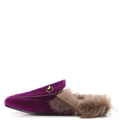 Gucci Velvet Fur Womens Princetown Slippers 39.5 Fucsia Violet Cyclamen Natural 1 of 7