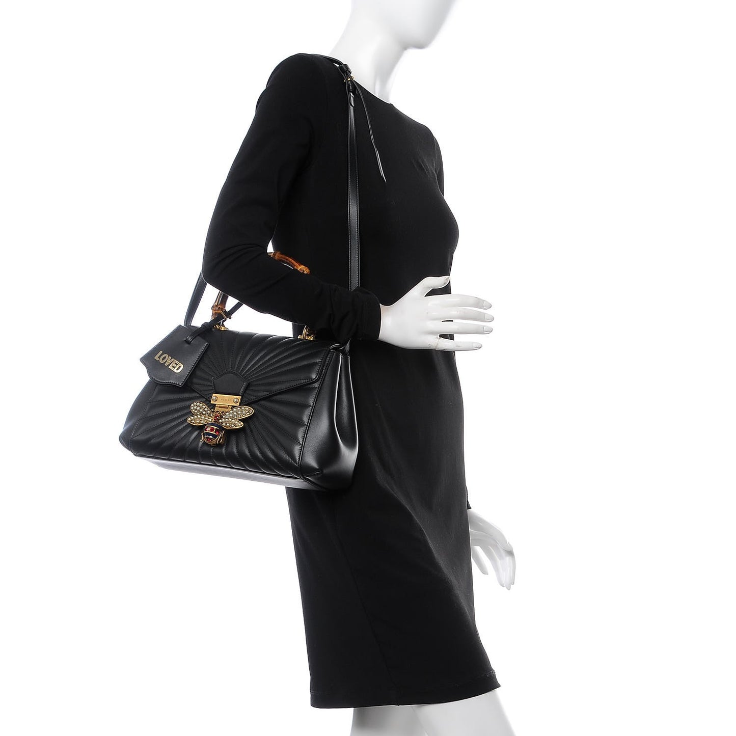 Calfskin Bamboo Trapuntata Queen Margaret Top Handle Bag Black