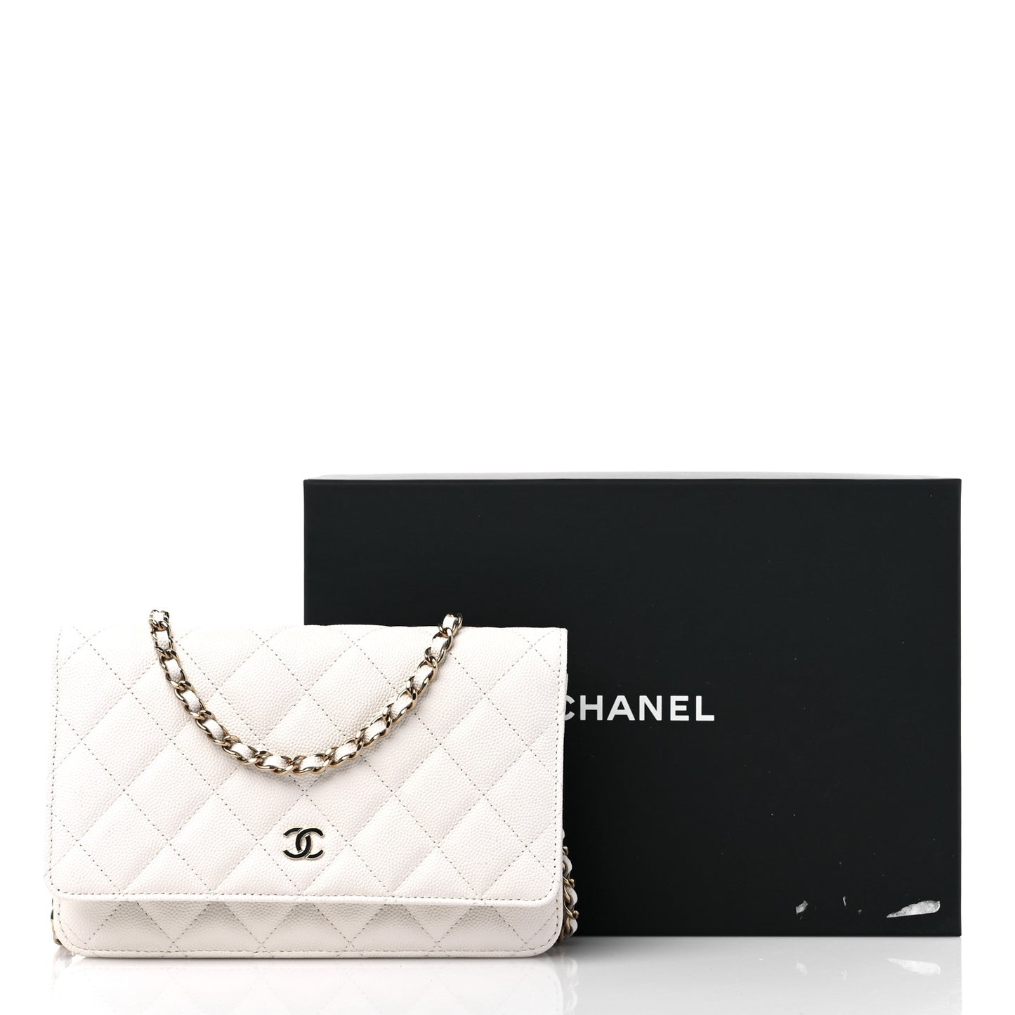 Caviar Quilted Wallet On Chain WOC White