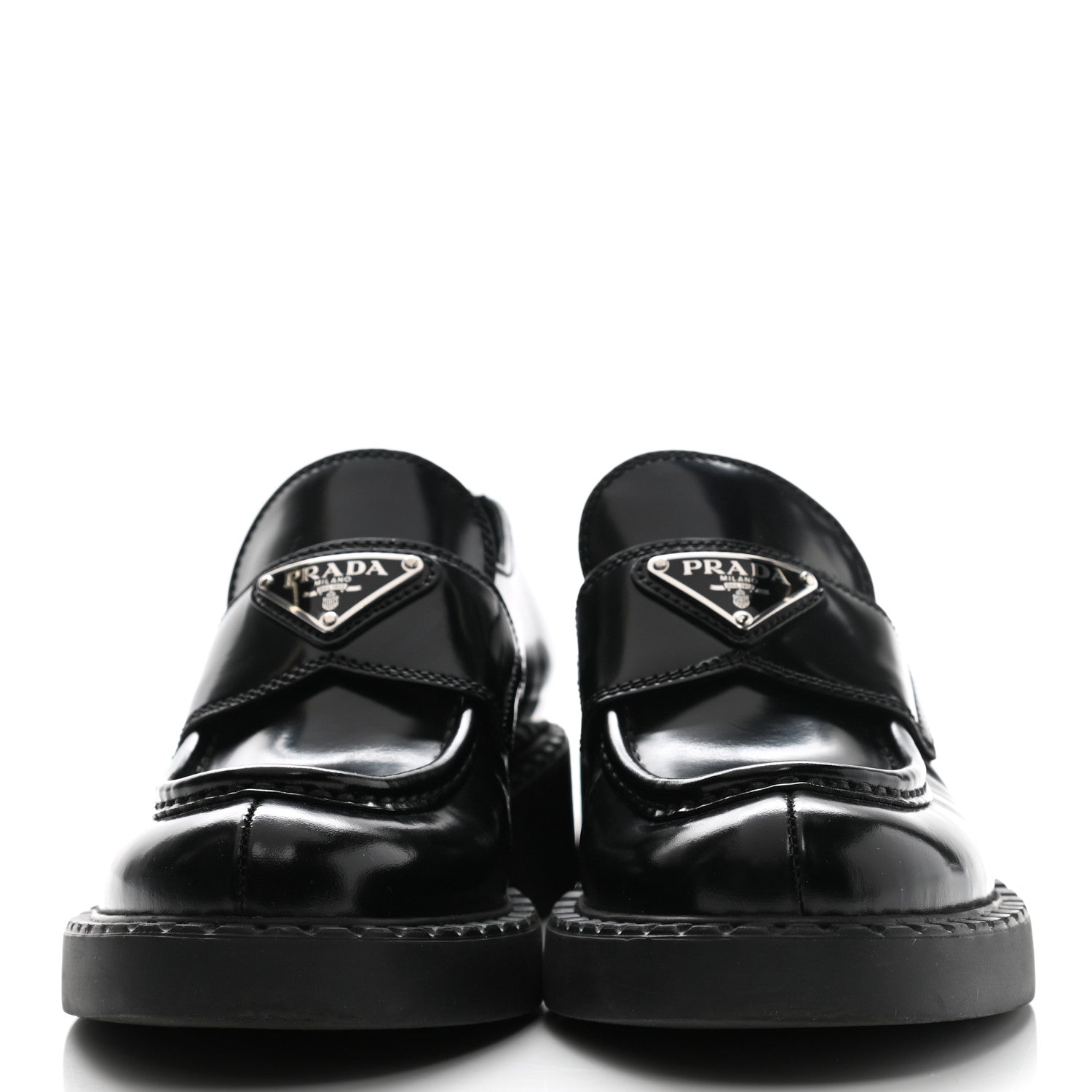 Prada Spazzolato Metal Triangle Logo 50mm Loafers 35.5 Black 2 of 9