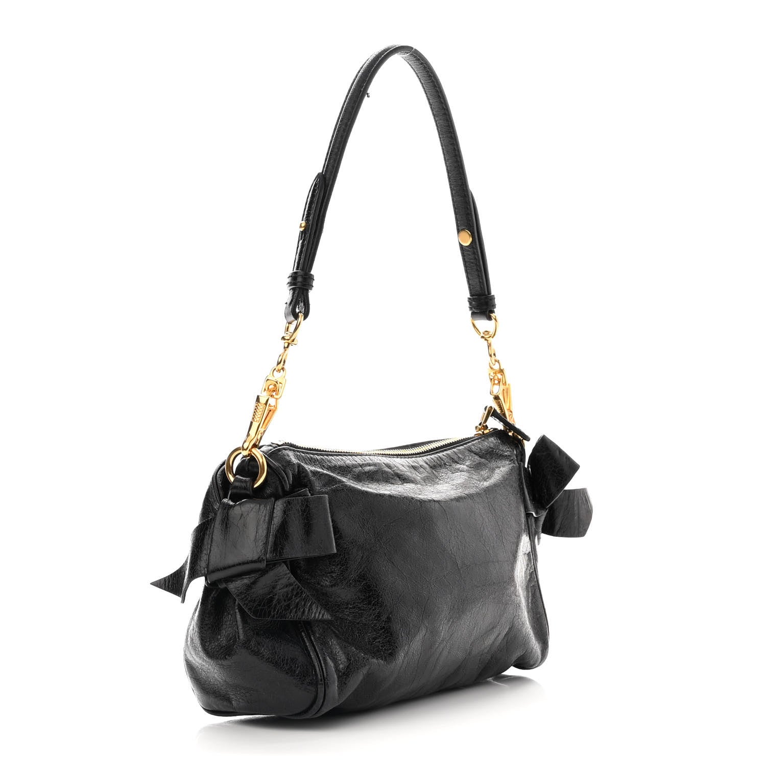 バッグ miu miu VitelloLux Ribbon Black Bag Miu Miu Vitello Lux Bow Black Satchel Authentic Rare Hard To