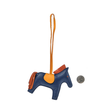 Hermes Milo Lambskin Grigri Rodeo Horse Bag Charm MM Bleu Saphir Naturel Bouton D'Or 2 of 5