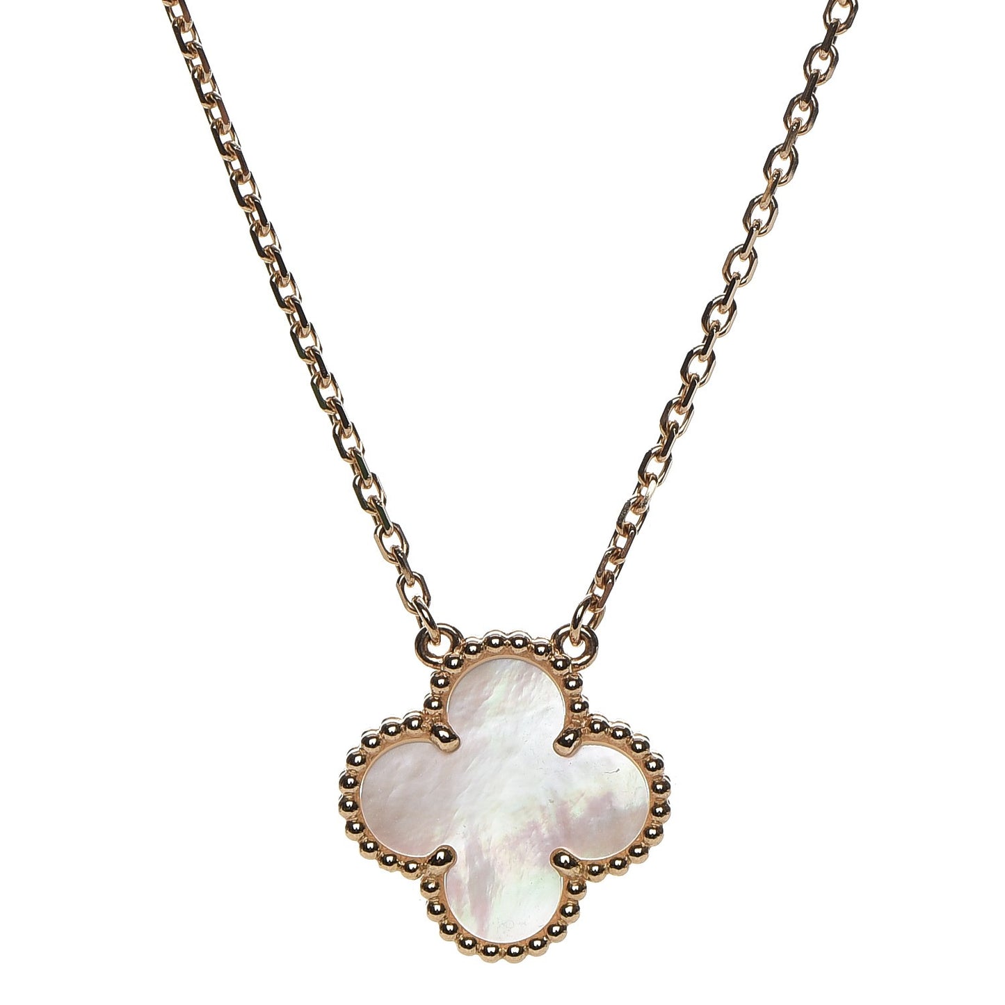 18K Yellow Gold Mother of Pearl Vintage Alhambra Pendant Necklace