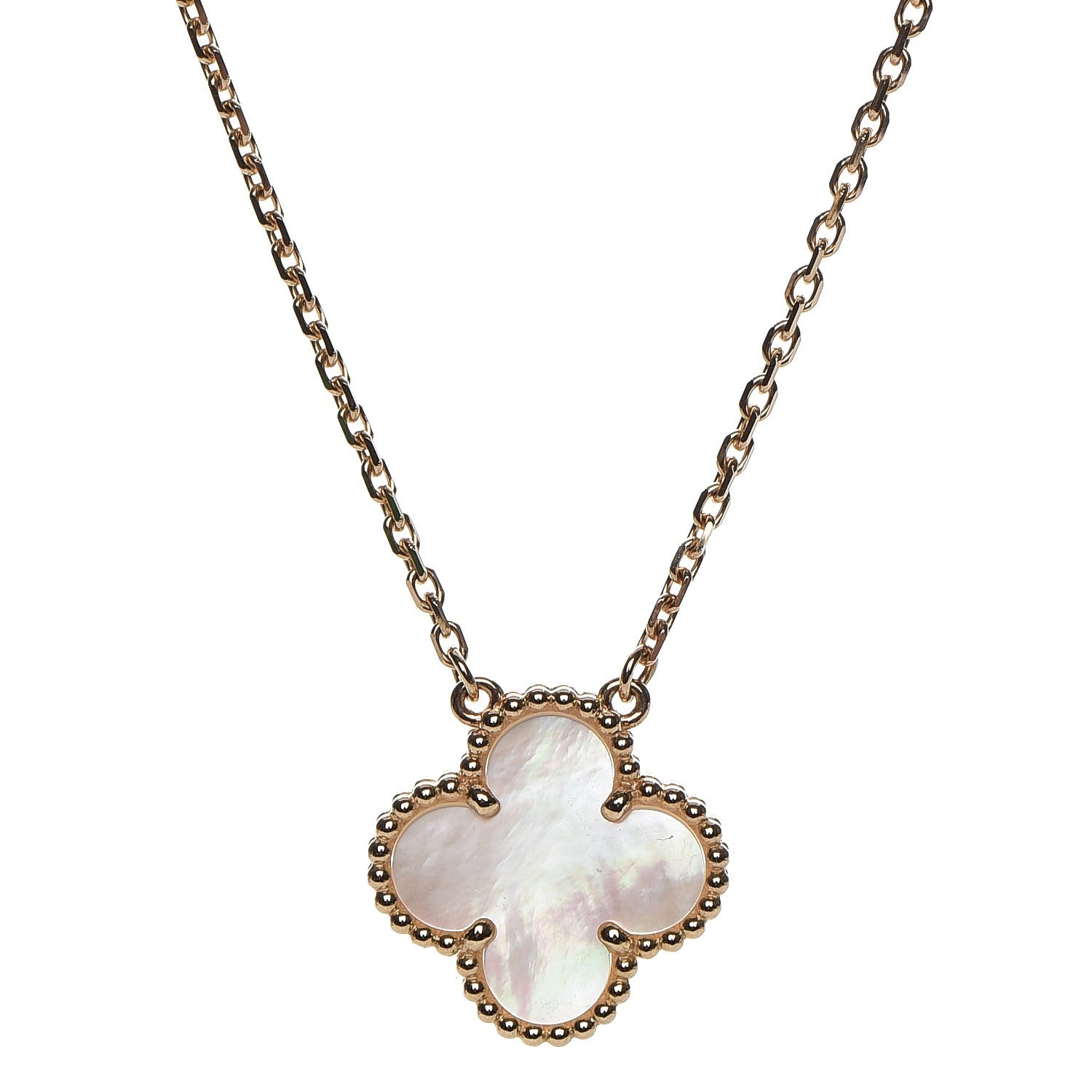Van Cleef & Arpels 18K Yellow Gold Mother of Pearl Vintage Alhambra Pendant Necklace 4 of 8