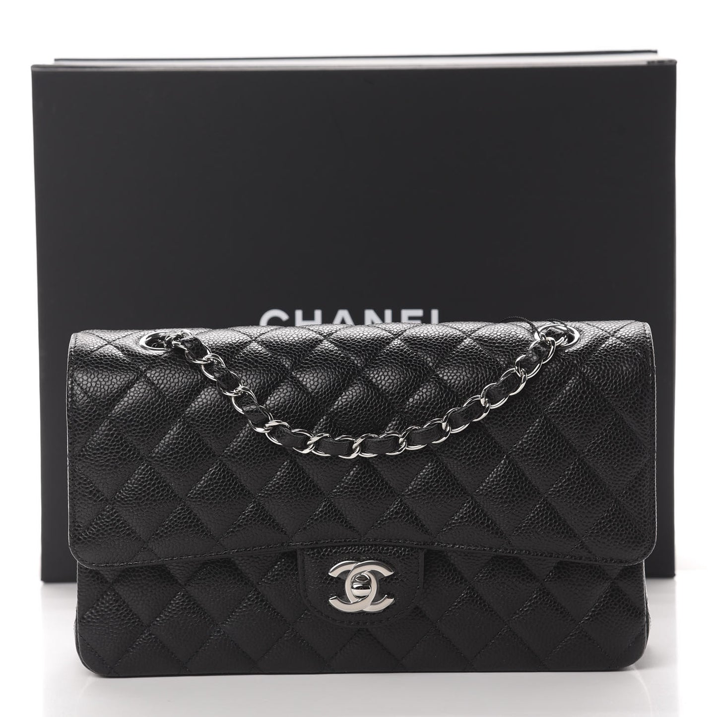 Caviar Quilted Medium Double Flap Black