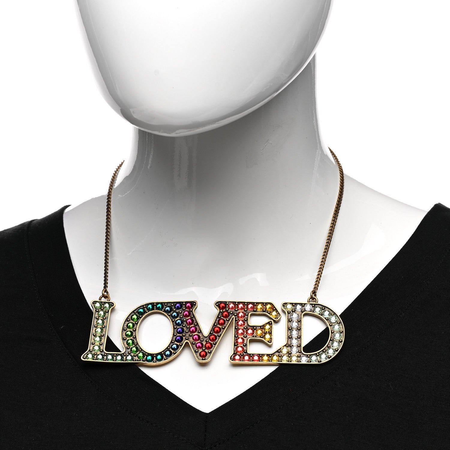 Gucci Metal Crystal Loved Short Necklace Aged Gold 2 of 5